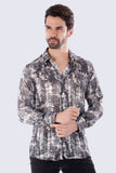 Barabas Wholesale Men's Graphical Print Gold Pin Stripe Long Sleeve Shirts 4B64 Grey Gold