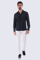 Barabas Wholesale Men's Geometric Linear Button Down Long Sleeve Shirts 4B66 Black