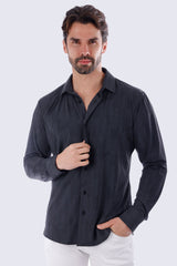 Barabas Wholesale Men's Geometric Linear Button Down Long Sleeve Shirts 4B66 Black