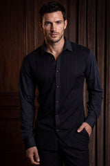 Barabas Wholesale Men's See-Through Breathable Long Sleeve Shirts 4B68 Black