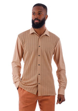 Barabas Wholesale Men's See-Through Breathable Long Sleeve Shirts 4B68 Tan