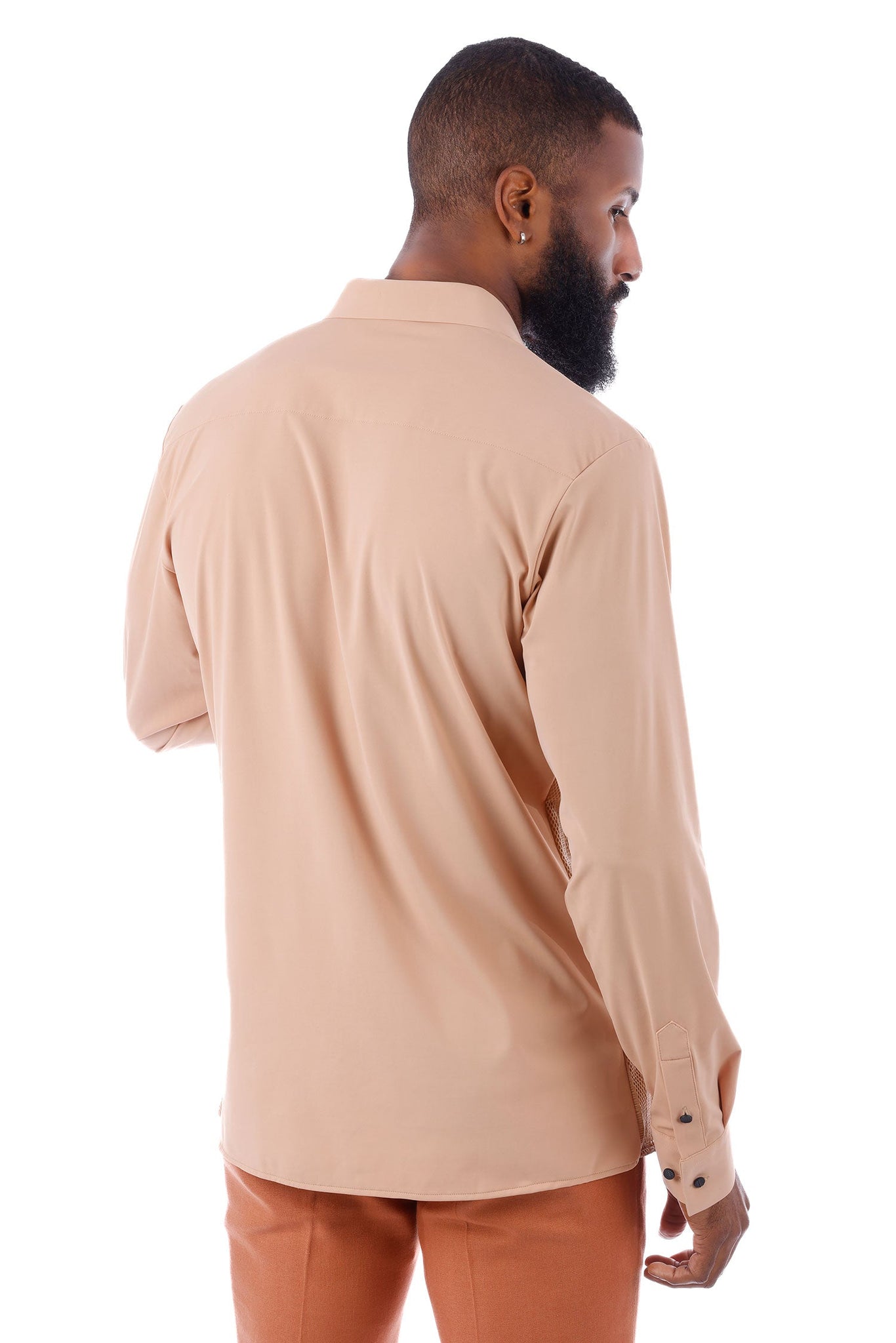 Barabas Wholesale Men's See-Through Breathable Long Sleeve Shirts 4B68 Tan