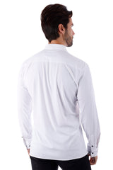 Barabas Wholesale Men's See-Through Breathable Long Sleeve Shirts 4B68 White