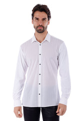 Barabas Wholesale Men's See-Through Breathable Long Sleeve Shirts 4B68 White