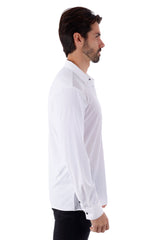 Barabas Wholesale Men's See-Through Breathable Long Sleeve Shirts 4B68 White