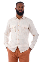 Barabas Wholesale Men's Stretchy See-through Wool Long Sleeve Shirts 4B72 Cream