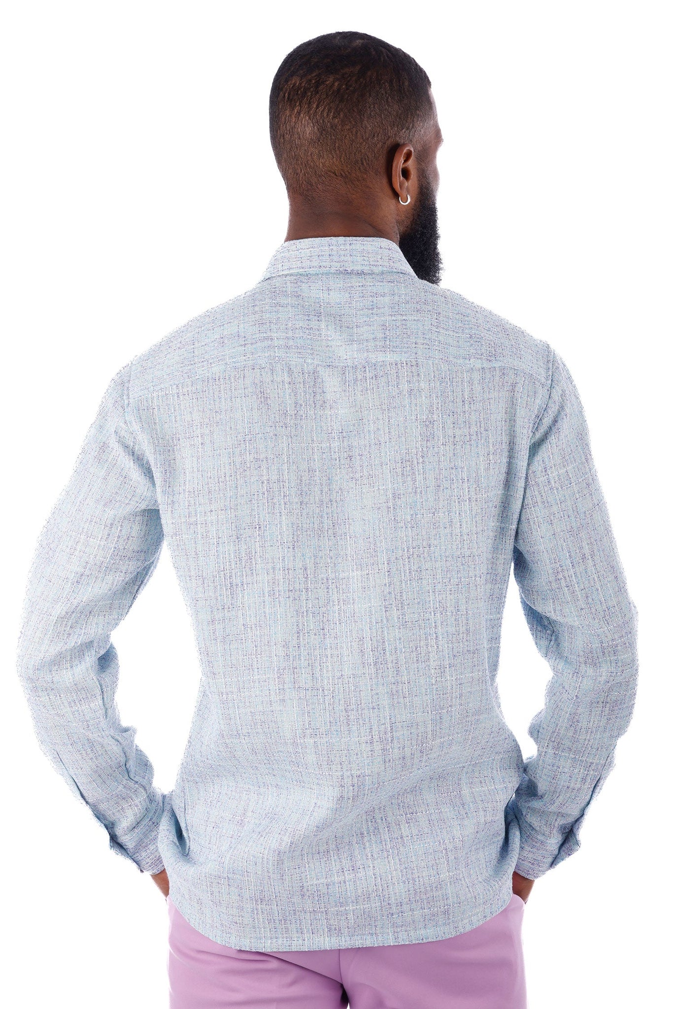 Barabas Wholesale Men's Stretchy See-through Wool Long Sleeve Shirts 4B72 Light Blue