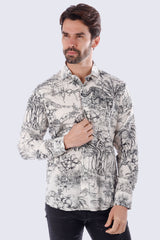 Barabas Wholesale Men's Animal Print Linen Button Down Long Sleeve Shirts 4B73 Black White