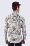 Barabas Wholesale Men's Animal Print Linen Button Down Long Sleeve Shirts 4B73 Black White