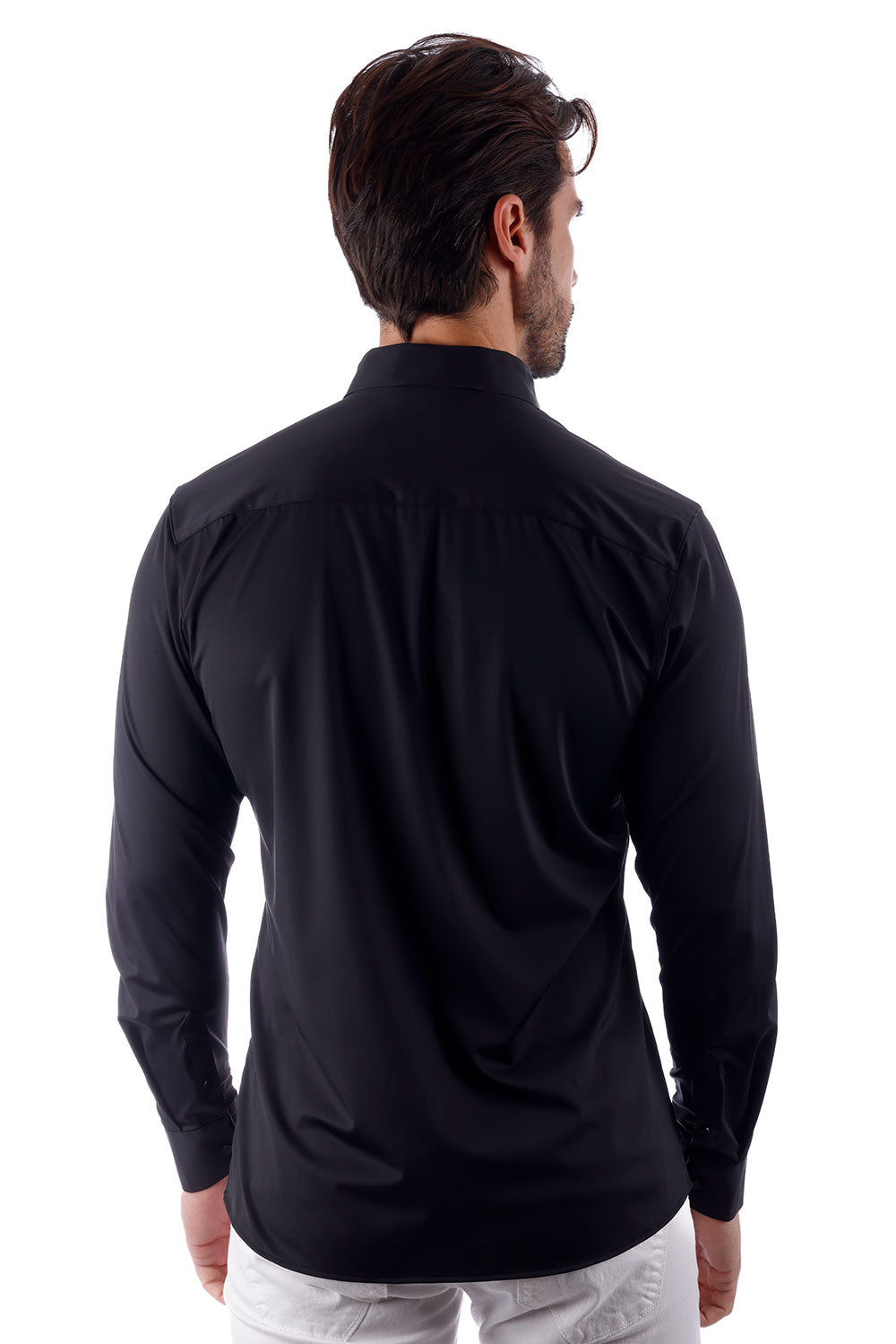 Barabas Wholesale Men's Strechy Solid Color Button Down Long Sleeve Shirts 4B76 Black