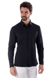 Barabas Wholesale Men's Strechy Solid Color Button Down Long Sleeve Shirts 4B76 Black