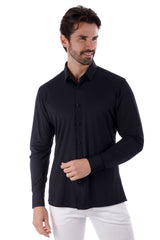 Barabas Wholesale Men's Strechy Solid Color Button Down Long Sleeve Shirts 4B76 Black