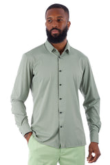Barabas Wholesale Men's Strechy Solid Color Button Down Long Sleeve Shirts 4B76 Sage