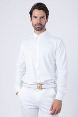 Barabas Wholesale Men's Strechy Solid Color Button Down Long Sleeve Shirts 4B76 White