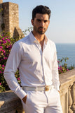 Barabas Wholesale Men's Strechy Solid Color Button Down Long Sleeve Shirts 4B76 White