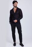 Barabas Wholesale Men's Embroidered See Through Floral Long Sleeve Shirts 4B85 Black