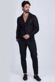 Barabas Wholesale Men's Embroidered See Through Floral Long Sleeve Shirts 4B85 Black
