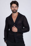 Barabas Wholesale Men's Embroidered See Through Floral Long Sleeve Shirts 4B85 Black