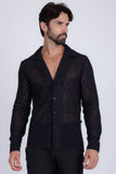 Barabas Wholesale Men's Embroidered See Through Floral Long Sleeve Shirts 4B85 Black