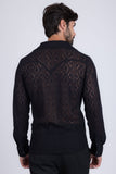 Barabas Wholesale Men's Embroidered See Through Floral Long Sleeve Shirts 4B85 Black