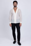 Barabas Wholesale Men's Embroidered See Through Floral Long Sleeve Shirts 4B85 White