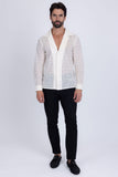 Barabas Wholesale Men's Embroidered See Through Floral Long Sleeve Shirts 4B85 White