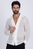 Barabas Wholesale Men's Embroidered See Through Floral Long Sleeve Shirts 4B85 White