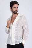 Barabas Wholesale Men's Embroidered See Through Floral Long Sleeve Shirts 4B85 White
