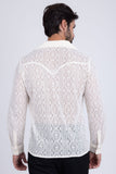 Barabas Wholesale Men's Embroidered See Through Floral Long Sleeve Shirts 4B85 White