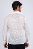 Barabas Wholesale Men's Embroidered See Through Floral Long Sleeve Shirts 4B85 White