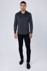 Barabas Wholesale Men's Polka Dots Silk Feel Shiny Long Sleeve Shirt 4B86 Black 