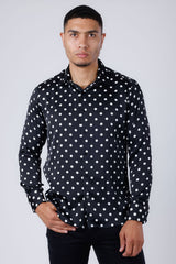 Barabas Wholesale Men's Polka Dots Silk Feel Shiny Long Sleeve Shirt 4B86 Black 