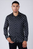 Barabas Wholesale Men's Polka Dots Silk Feel Shiny Long Sleeve Shirt 4B86 Black 