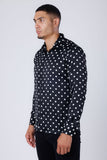 Barabas Wholesale Men's Polka Dots Silk Feel Shiny Long Sleeve Shirt 4B86 Black 