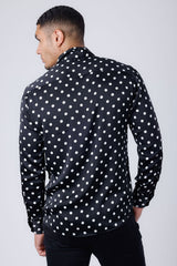 Barabas Wholesale Men's Polka Dots Silk Feel Shiny Long Sleeve Shirt 4B86 Black 