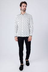 Barabas Wholesale Men's Polka Dots Silk Feel Shiny Long Sleeve Shirt 4B86 White