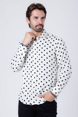 Barabas Wholesale Men's Polka Dots Silk Feel Shiny Long Sleeve Shirt 4B86 White