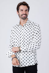 Barabas Wholesale Men's Polka Dots Silk Feel Shiny Long Sleeve Shirt 4B86 White