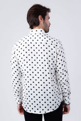 Barabas Wholesale Men's Polka Dots Silk Feel Shiny Long Sleeve Shirt 4B86 White