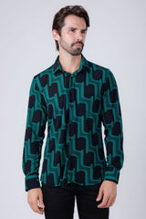 Barabas Wholesale Men's Geometric Stretch See Through Long Sleeve Shirt 4B87 Green