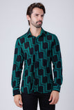 Barabas Wholesale Men's Geometric Stretch See Through Long Sleeve Shirt 4B87 Green