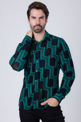 Barabas Wholesale Men's Geometric Stretch See Through Long Sleeve Shirt 4B87 Green