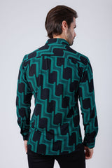 Barabas Wholesale Men's Geometric Stretch See Through Long Sleeve Shirt 4B87 Green