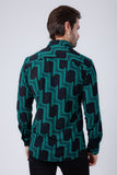 Barabas Wholesale Men's Geometric Stretch See Through Long Sleeve Shirt 4B87 Green