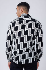 Barabas Wholesale Men's Geometric Stretch See Through Long Sleeve Shirt 4B87 Grey