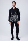 Barabas Wholesale Men's Floral Stretch See Through Long Sleeve Shirt 4B90 Black