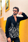 Barabas Wholesale Men's Floral Stretch See Through Long Sleeve Shirt 4B90 Black