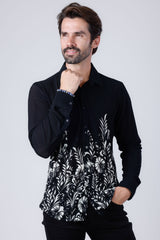 Barabas Wholesale Men's Floral Stretch See Through Long Sleeve Shirt 4B90 Black