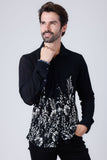 Barabas Wholesale Men's Floral Stretch See Through Long Sleeve Shirt 4B90 Black