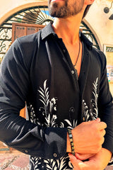 Barabas Wholesale Men's Floral Stretch See Through Long Sleeve Shirt 4B90 Black